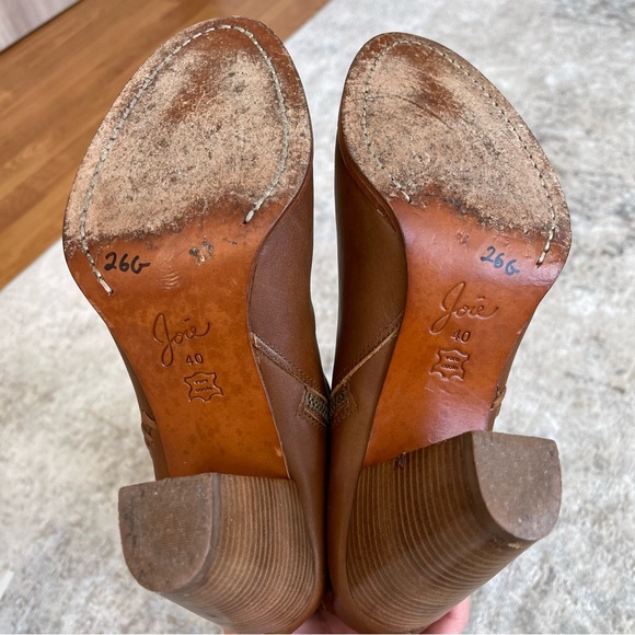 Joie Tall Leather Cognac Exposed Stitch Block Heel Boots - Picture 11 of 12